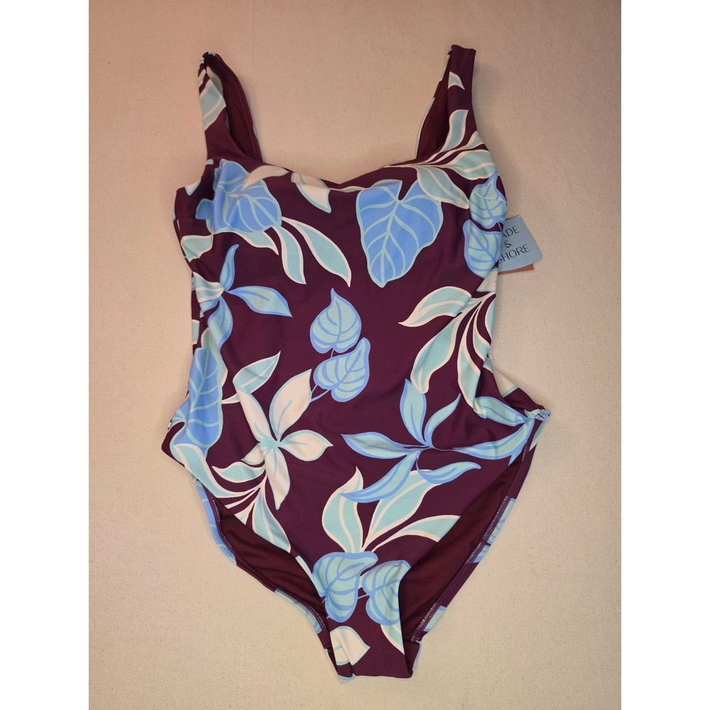 Shade & Shore Square Neck One Piece Swimsuit Brown Size 18 NWT